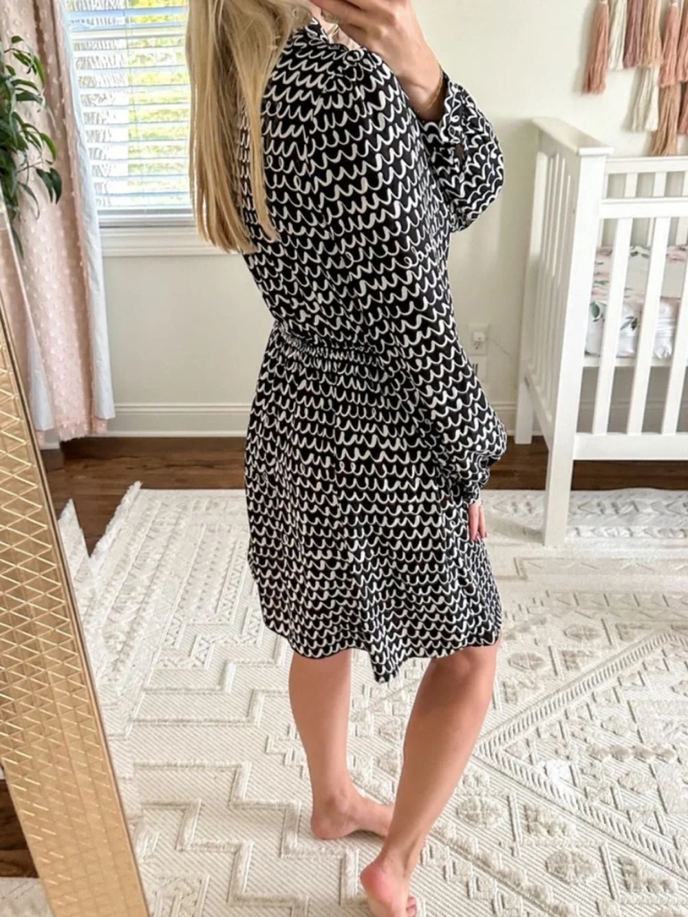 Kate Spade Pop Scallop Crepe Dress Black and White Pattern New Size XS Ruffle